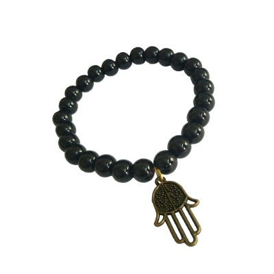 Hamsa Hand Charm Black Onyx Beads Bracelet
